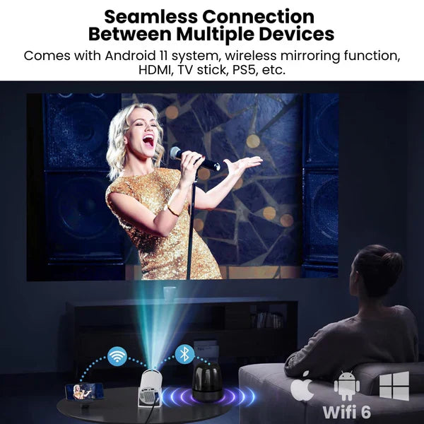 Zenith: Portable WiFi-Enabled HD Smart Projector with 4K Support, Built-in Apps (YouTube, Netflix, Prime), Rotatable Design & 100" Max Display