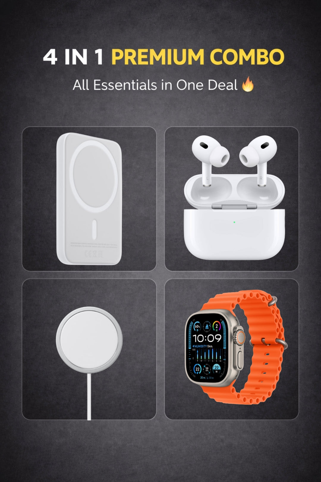 4 -in-1 Combo | AirPods Pro 2 + 20W MagSafe Powerbank + 25W MagSafe Charger (1M) + Ultra Watch